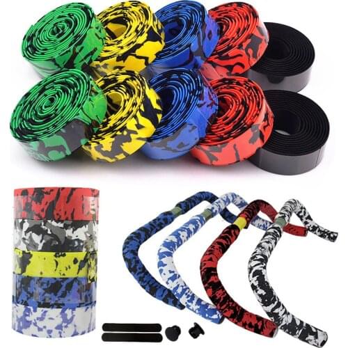 1 Pair Bicycle Handlebar Tape Camouflage Rubber Sponge MTB Straps Cork Wrap With Bar Plugs Non-Slip Bike Accessories Handle Belt