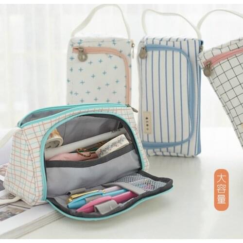 Simple girl students multi-functional primary and secondary school students' window opening large capacity canvas pencil bag