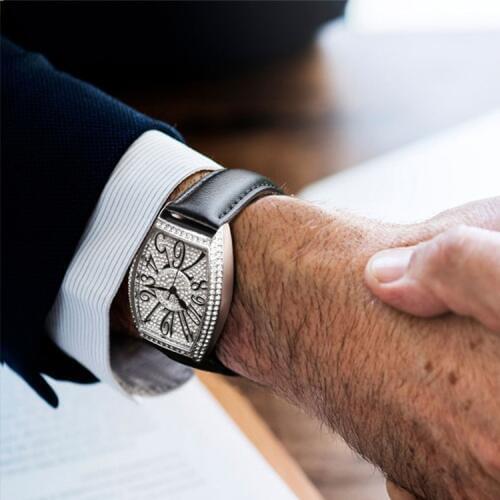 2019 Mens Quartz Watch Fashion Retro Waterproof Leather watchband Business Zircon stone Barrel irregularity Watch G8200A