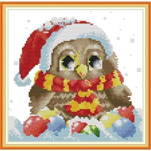 Everlasting Love Christmas Owl 2 Chinese Cross Stitch Kits Ecological Cotton Printed 11 14CT DIY Christmas Decorations For Home