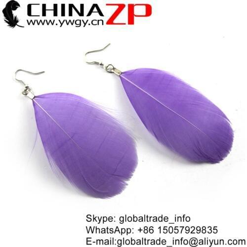 CHINAZP Factory New Arrical Dyed Lavender Goose Nagorie Feathers Drop Handmade Fashion Earrings