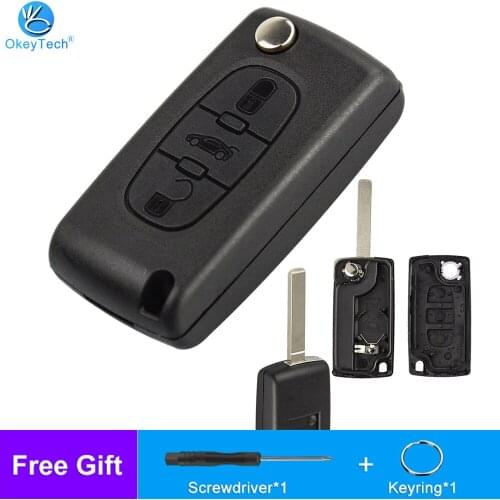 OkeyTech For Peugeot 307 308 407 For Citroen C2 C3 C4 C5 C6 Flip Folding Car Key Shell Fob Case Cover 3 Buttons Uncut Blade