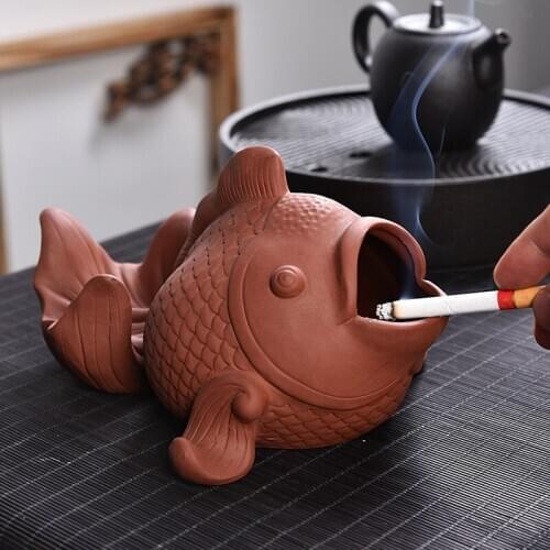 Purple Sand Tea Pet Ashtray Ceramic Creative Personality Decoration Office Living Room Home Ashtray Purple Sand Goldfish Ashtray