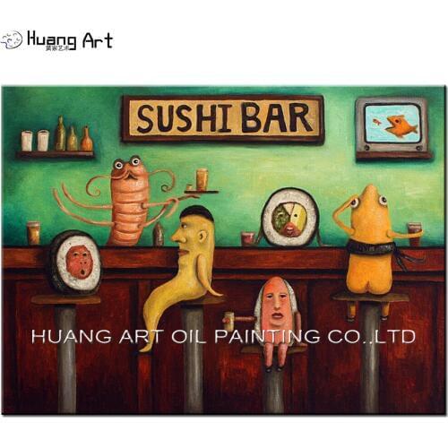 New Hand Painted Landscape Oil Painting Modern Pop Sushi Bar Painting for Living Room Home Decor Picture Delicious Food Art
