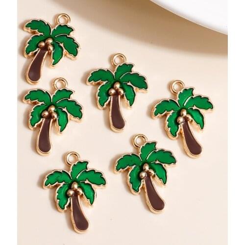 10pcs 15*20 Enamel Coconut Tree Charms for Jewelry Making Handmade Palm Plant Charms DIY Pendants Earrings Bracelets Accessories