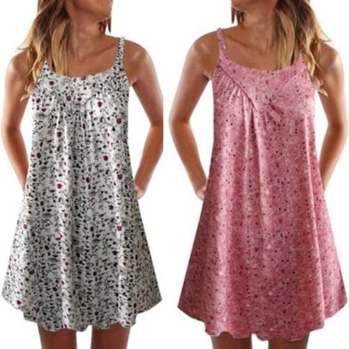 Plus Size S-5XL Casual Sexy Sleeveless O Neck Spaghetti Straps WomenS Mini Dress Floral Multi Color Boho Dresses