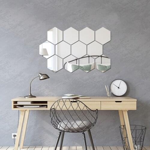 12pcs/Pack Hexagonal 3D Mirrors Wall Poster Self Adhesive Home Decor Living Room Mirror Wall Sticker Bigger Size