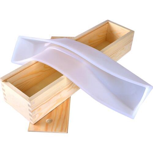 Nicole Silicone Soap Mold Long Size Rectangle Mould with Wooden Box Handmade Swirl Loaf Soaps Making Tool