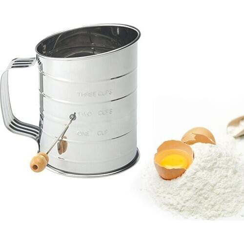 Stainless Steel Sieve Cup Hand Crank Powder Flour Mesh Sieve Baking Tools For Cakes Decorating Pastry Sifting Tools Bakeware