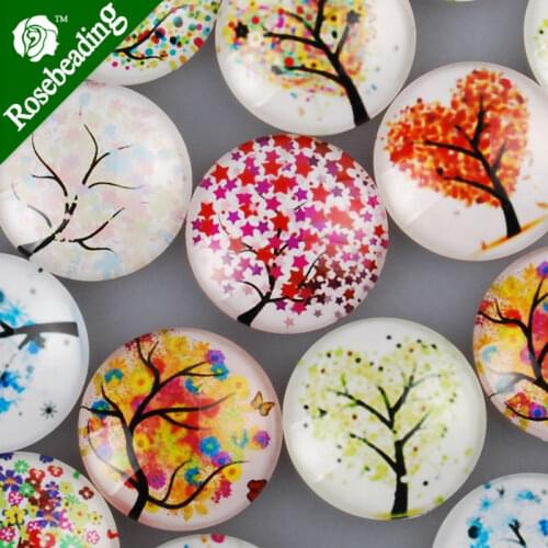 25mm round pattern glass cabochon,mixed tree pictures,flat back,thickness 6.5mm,sold 20pcs/lot-C4315