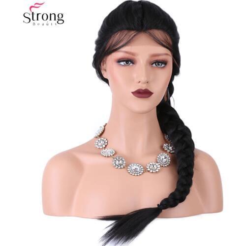 StrongBeauty French Braid Hairstyles Lace Front Wigs for women Synthetic lace Wig Black With Baby Hair