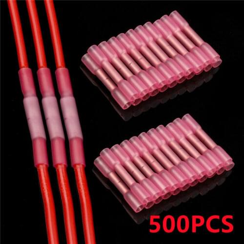 500/200pcs Red Heat Shrink Electrical Cable Splice Crimp Terminal Connector Waterproof Insulated Seal Wire Connectors 22-16 AWG