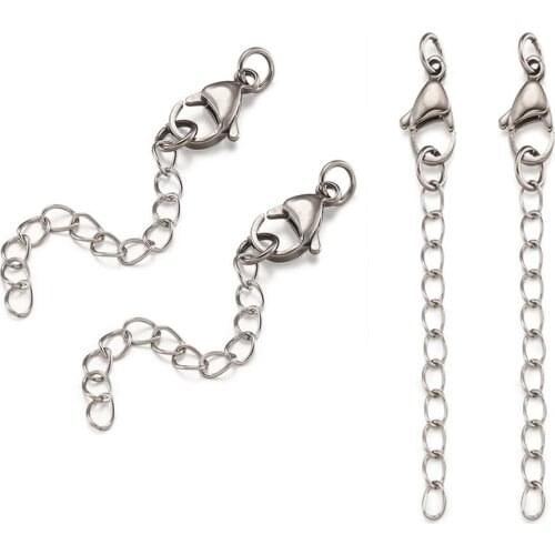 304 Stainless Steel Chain Extender with Lobster Claw Clasp Stainless Steel Color For DIY Jewelry Making Findings Bracelet, 58mm