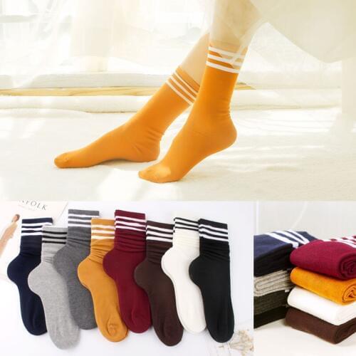 The spring autumn winter piles of Korean women socks soks three stripes boots in retro color sox female chausette calcetines