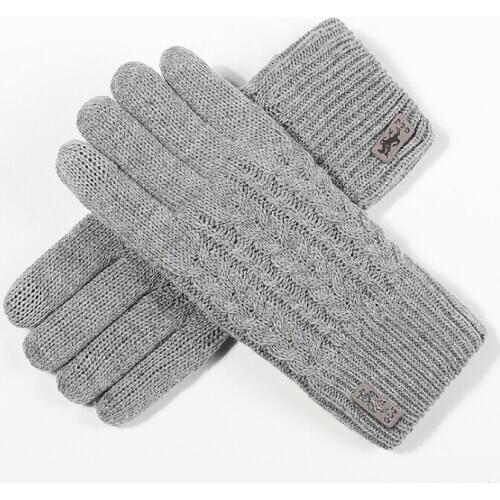 Knitted Touch Screen Gloves, Womens Autumn and Winter Outdoor Double-layer Thickening Plus Velvet Windproof and Warm Gloves