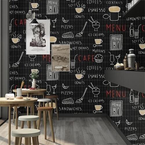 WELLYU High end Retro nostalgic letters black plaid wallpaper cafe burger tea shop green restaurant industrial wind wallpaper