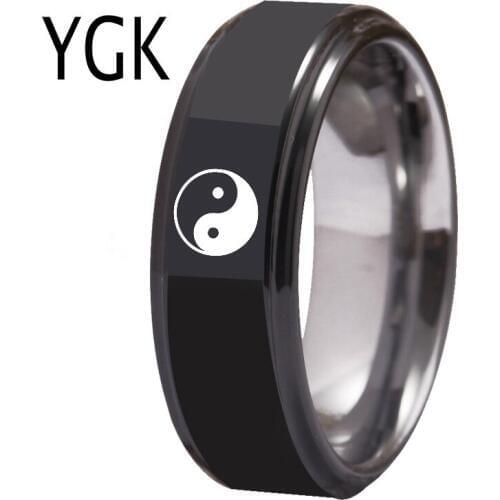 YGK Jewelry Black Step SILVER INSIDE TAIJI YINYANG Tungsten Ring New Mens Classic Wedding Engagement Anniversary Lovers Ring