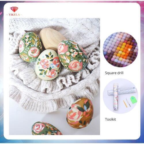 YIKELA 5D Cross Stitch Full Square Easter Festival Egg Diamond Painting Wall Sticker DIY Diamond Embroidery Needlework Gift