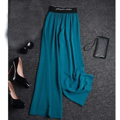 Summer Ice Silk Chiffon Big Swing Pants Women Loose Thin Wide-leg Pants High-waist Drape Fashion Mopping Long Pants