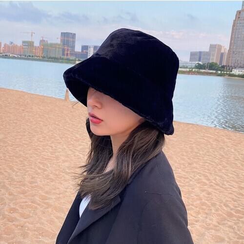 Faux Rabbit Fur winter women hat Bucket Hat Autumn Fisherman Hat Outdoor Travel Hat Sun Hats for Men and Women Panana