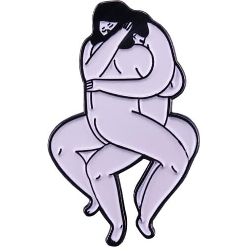 Naked hug art badge lesbian pride pin LGBT accessory