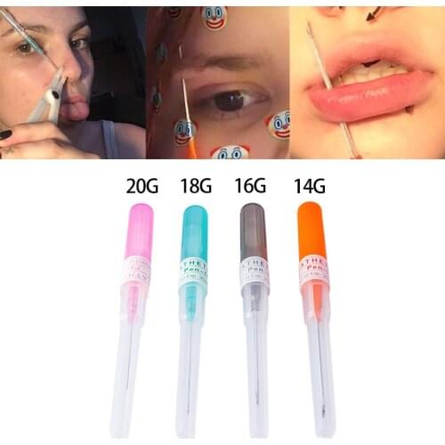 1 Pc 0.8-1.6Mm Body Piercing Needles Catheter Cannula Tool Surgical Steel Sterilized Tattoo Neetdle Nose Lip Ear Piercing Tools