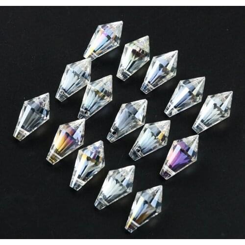 10 PCS Clear Rhombus Cone Crystal Glass Prism Chandelier Suncatcher DIY Jewelry Earring Necklace Curtain Decoration Accessories