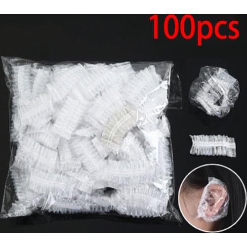 100pcs Disposable Ear Cover Plastic Waterproof Ear Protector Caps Salon Hairdressing Dye Shield Protection Shower Cap Tool