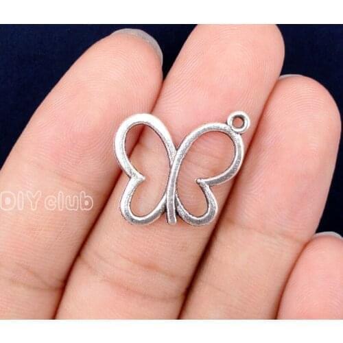 100pcs- Antique Silver Butterfly Charms Pendant 21x17mm