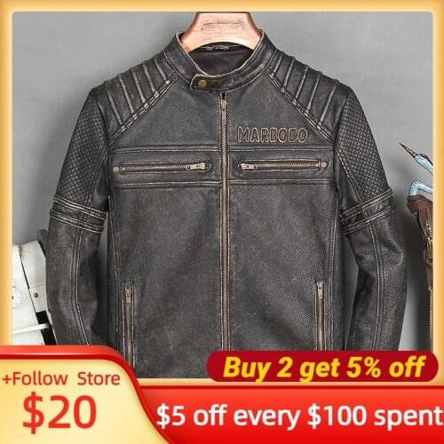 2021 Vintage Black Motorcycle Style Genuine Leather Jacket Men Plus Size 5XL Real Natural Cowhide Autumn Slim Fit Biker Coat