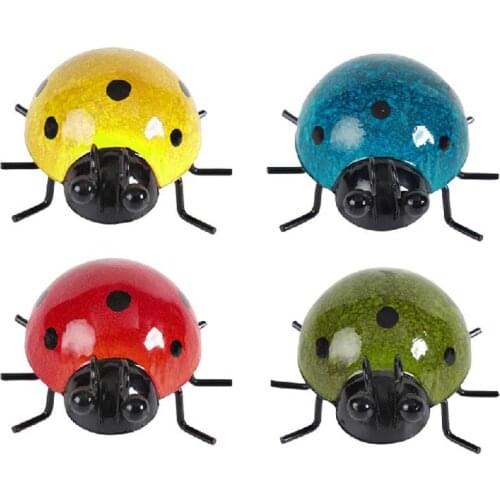 4Pcs Metal Ladybug Wall Decoration Hanging Sculpture Wall Artwork Miniaturas Animal Outdoor Statues Garden Decoration For Yard