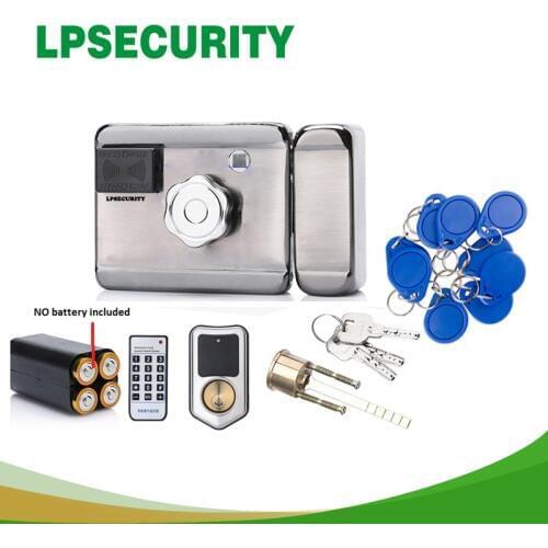 LPSECURITY battery powered /12VDC 13.56 IC RFID Reader electric Gate Door Lock Access Control System kit with 10tags or TM tag