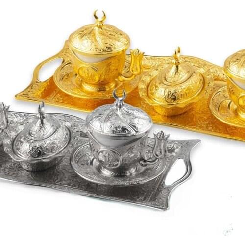 Authentic Turkish Coffee Set Set in Espresso Ottoman Patterned Coffeeware Arabic Coffee Cup Set Tea Cup Set