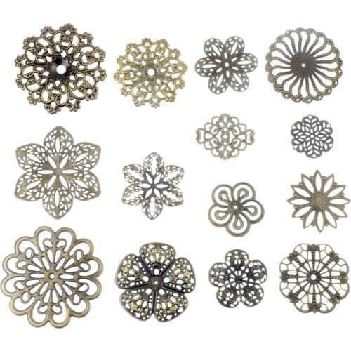 Free shipping 10PCS Antique Bronze Color Metal Flower Filigree Wraps Connectors Crafts Gift Decoration DIY Jewelry Findings