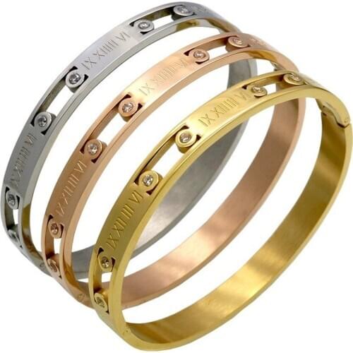 Stainless Steel Jewelry Bracelet Roman Numeral Bracelet Six Stone Holder Bracelet Fashion Ladies Bracelets Bangles