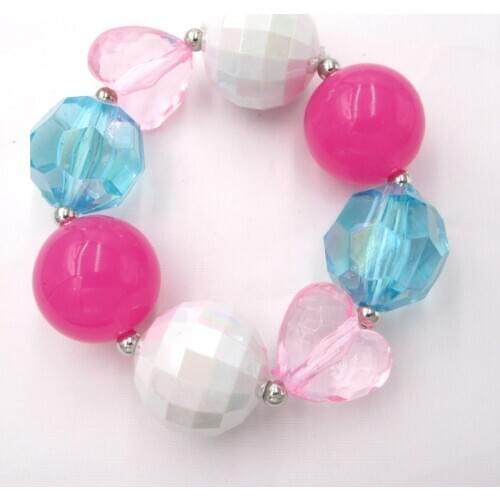 Kids Girls Pink Heart Elastic Bangle Baby Valentines Day Gift Girl DIY Hand Made Chunky Beads Bubblegum Bracelet For Children