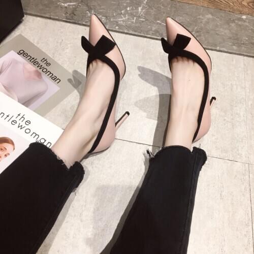 Women Elegant Bow Women Cute Black Light Weight High Heel Pumps Lady Grey Comfortable High Heel Shoes W32-25