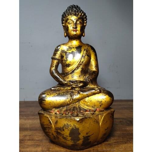 Home Decor 10" Tibet Buddhism Temple Old Bronze Gilt Statue of Shakyamuni Buddha Siddhartha Goutama Enshrine the Buddha