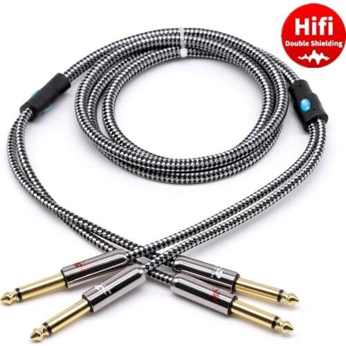 Dual 1/4" TS Mono 6.35mm to 2x 6.35mm Male Jack Audio Cable Guitar Mixer Sound Console Amplifier Speaker Line 1m 2m 3m 5m
