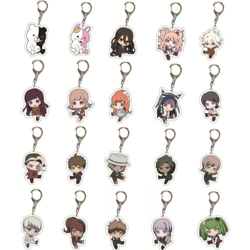 20Pcs Anime Danganronpa Double Sided Acrylic Keychain Monokuma Kirigiri Kyouko Figure Keyring Pendant Jewelry