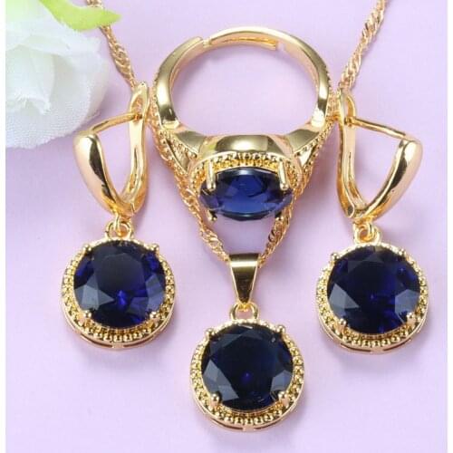 2021 Exclusive Sale Round Blue Jewelry Sets Semi-precious Stones Gold Color African Women Wedding Accessories 9-Color Bridal Set