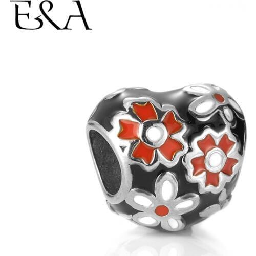 Enamel Heart Beads Painted Flower Stainless Steel Hole 5mm for Women Bracelet Charms Making European Bead DIY Jewelry Findings