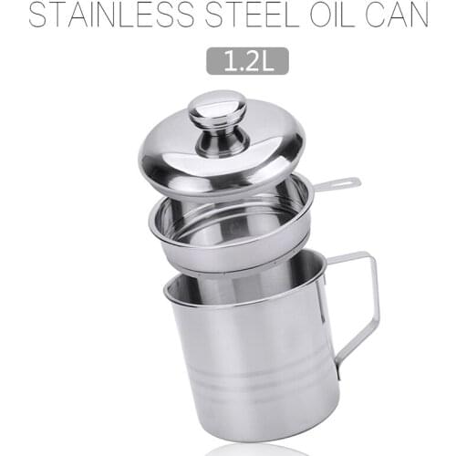 1.2L Oil Strainer Pot Stainless Steel Oil Container Jar Storage Can With Filter Filtration Residue Leakproof Oil Dispenser Tools
