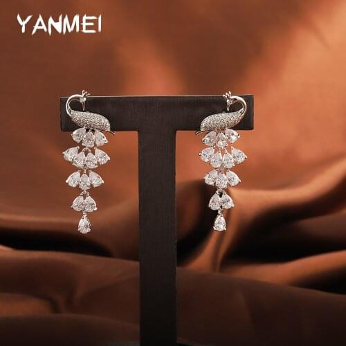 Classic Peacock Drop Zircon Earrings for Women White Transparent Phoenix Jewelry Bird High-end Banquet High-end Jewelry