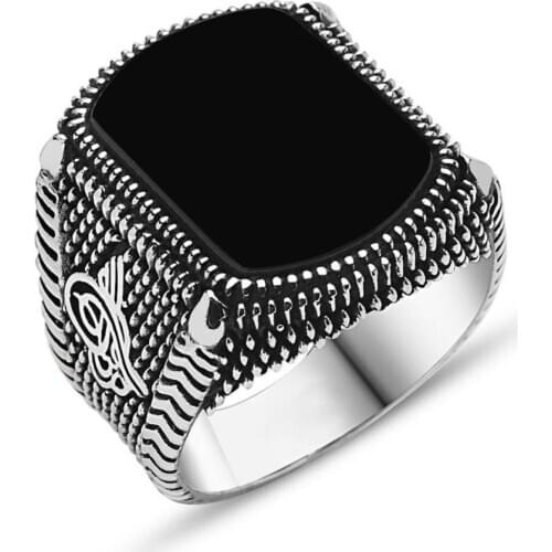 925 sterling Silver Onyx Gemstone Tuğralı Ring