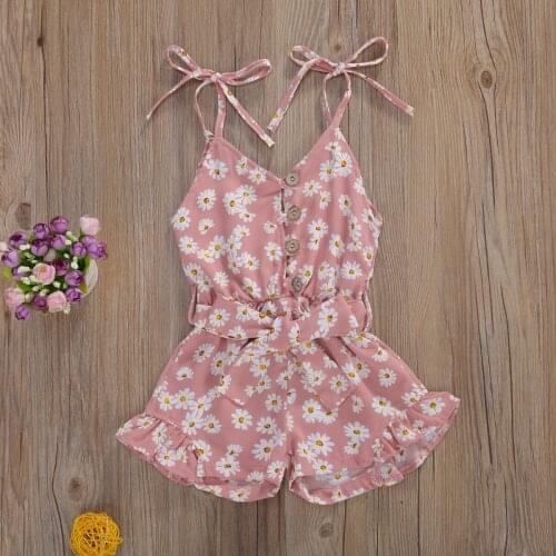 Rompers 2020 Summer Toddler Baby Girls Cute Daisy Flowers Print Sleeveless V Neck Neworn Spaghetti Jumpsuits 2-6Y