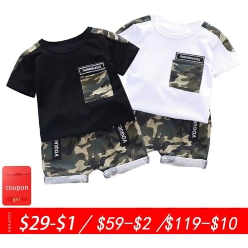 Baby boy suit handsome boy summer new round neck camouflage cotton short sleeve T-shirt casual two-piece suit baby boy clothes