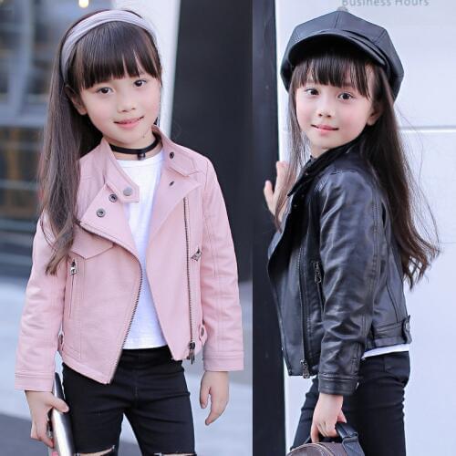 Girls Pu Zipper Jackets Cool Jacket For Girl 3-12 Years Kids Classic Collar Coats Teen Windbreaker Clothing Childrens Outerwear