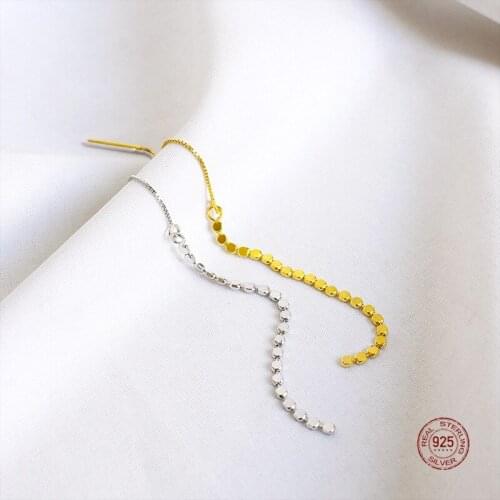 LKO 925 Sterling Silver Fashion Simplicity Geometry Round Bead Ear Line Women Ear Chain Long Tassel Earrings Ornaments