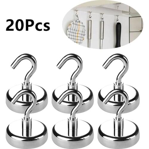 20 Pcs Of Powerful Magnetic Hooks E16 Metal Strong Magnet Hook Heavy Wall Hook Suitable For Home Kitchen Storage Organization